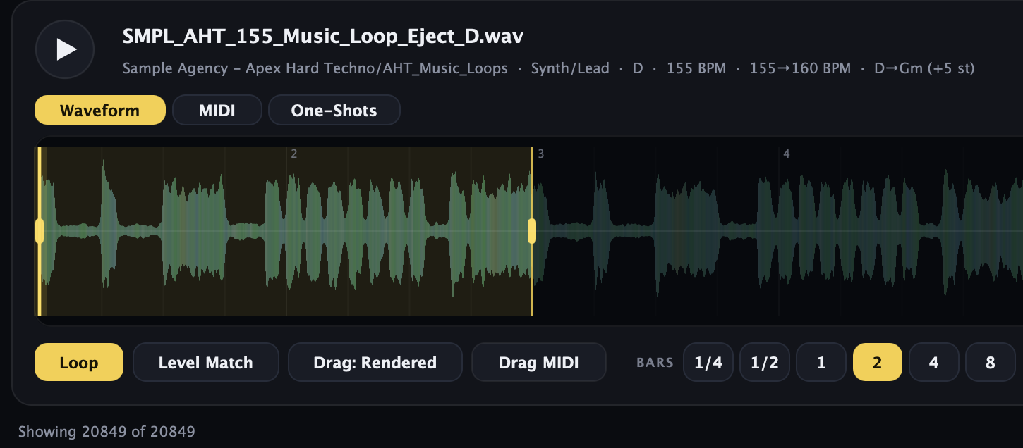 A two-bar loop region marked on the waveform, ready to drag out on its own